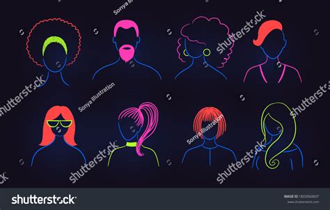 Vector Illustration Set Neon Profile Pictures Stock Vector Royalty