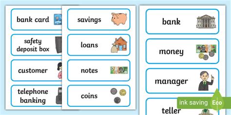 Bank Word Cards Eylf Role Play Resources Teacher Made