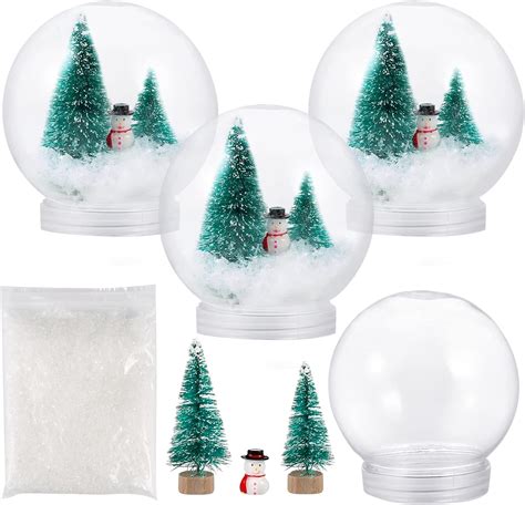 Auihiay 4 Set Clear Plastic Snow Globes Kit With Christmas Tree Snow