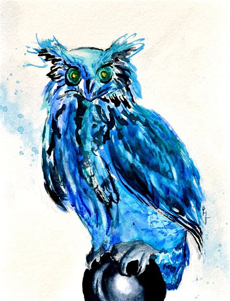 Electric Blue Owl Painting By Beverley Harper Tinsley