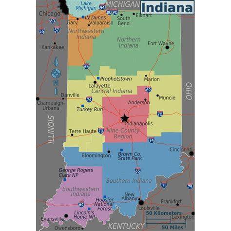 Laminated Map Large Regions Map Of Indiana State Poster 20 X 30