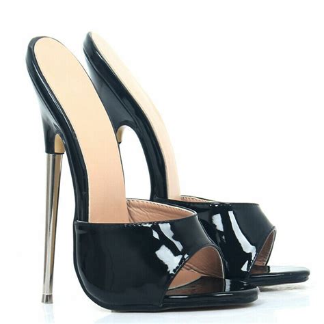 ladies extreme metal high heels mules slippers peep toe sandals pumps shoes size ebay