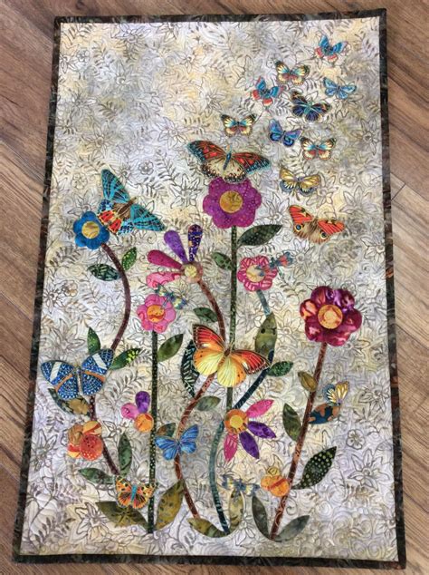 Butterfly Floral Appliqué Quilted Wall Hanging Raw Edge Appliqué