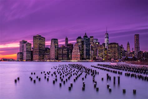 New York Violet Sunset Tapet Fototapet Lila Happywall