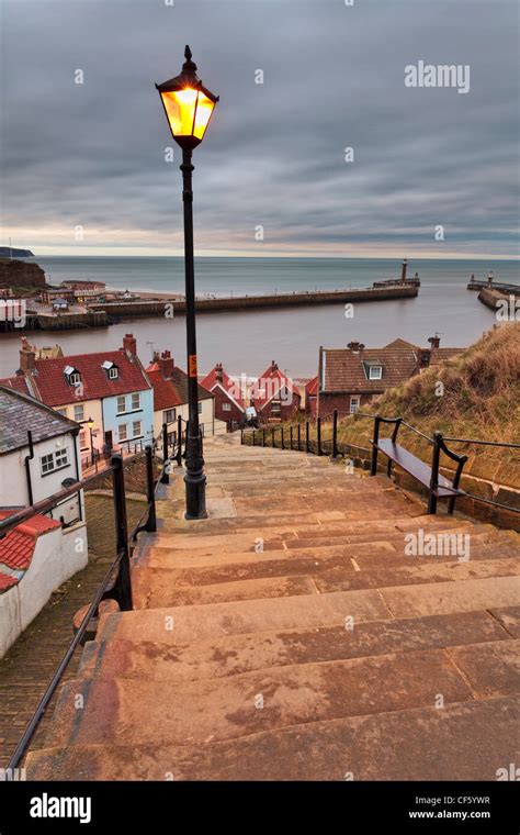 View Down Whitbys Famous 199 Steps Towards The Old Town And Harbour