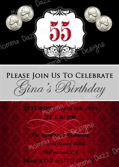 Double Nickel 55th Birthday Invitation Printable Printed