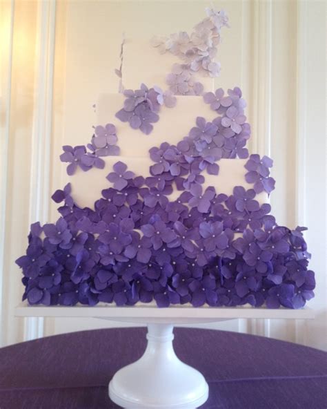 White Square Wedding Cake With Purple Flowers