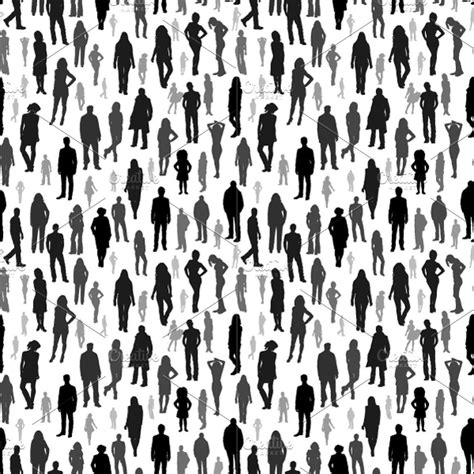 A Large Group Of People Silhouettes Graphic Design Pattern Silhouette Vector Drawing People