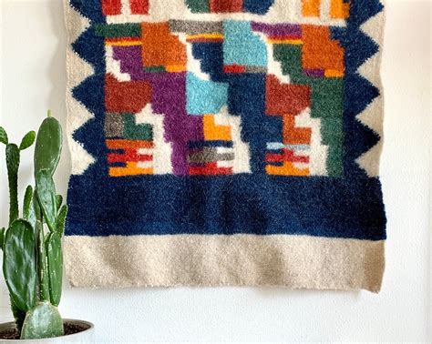 Vtg Aztec Wool Rugbright Multi Color Wool Guatemalan Rugbirg Etsy