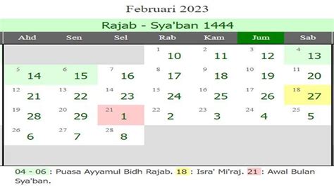 Kalender Islam 2023 Jadwal Puasa Ayyamul Bidh Rajab 1444 H Di Bulan