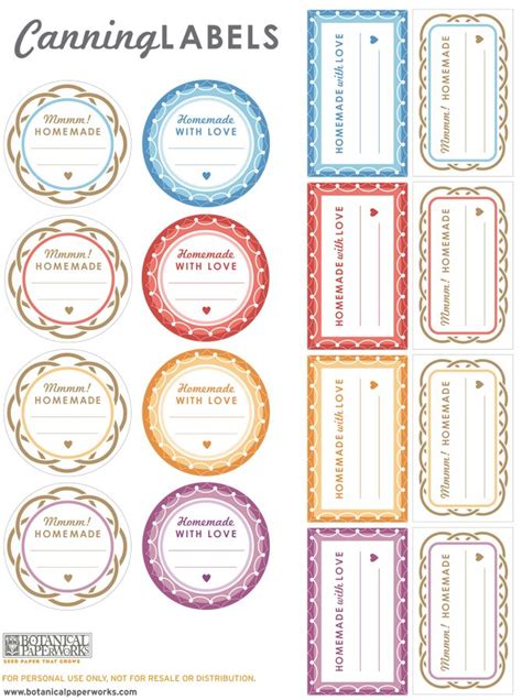 Free mason jar label template mason jar lid label template word examples. {free printable} Canning Labels | Botanical PaperWorks ...