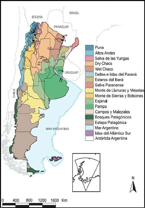 Map Of Argentina Showing The Eco Regions And The Populations Where The