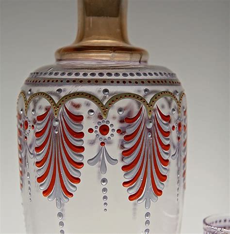 Antique Bohemian Glass Decanter And Goblet Signed L Retro Art Glass