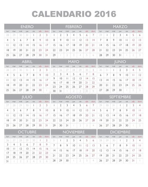 Calendario Español 2016 Stock De Ilustración Ilustración De Calendario