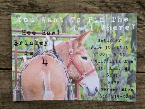 Mule Birthday Barnyard Birthday Farm Invitation Humorous Etsy