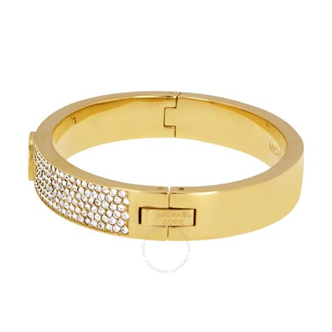 Michael Kors Fulton Gold Tone Crystal Pave Hinge Bangle Bracelet