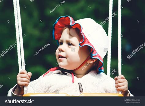 Portrait Adorable Little Girl Swing Outdoors Stock Photo 1046540329