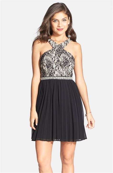 Way In Lace Detail Pleated Skater Dress Juniors Nordstrom