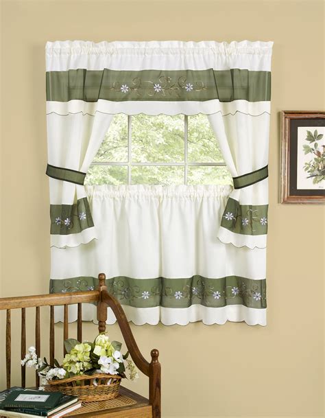 Powersellerusa 5 Piece Embellished Kitchen Curtain Cottage Set With
