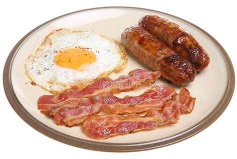 These flatbread bites taste a lot like pizza, but they make the perfect breakfast. Sausage, Bacon & Egg Breakfast Stock Photo - Image of plate, bacon: 17896702