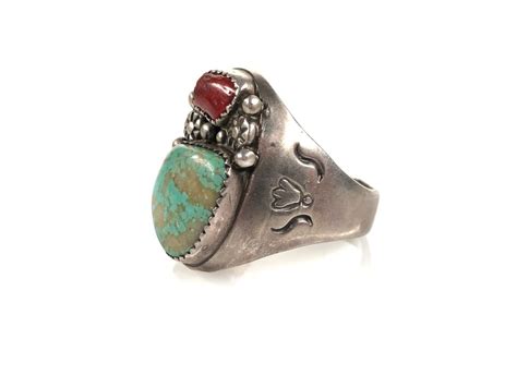 Lot Native American Sterling Turquoise Coral Ring