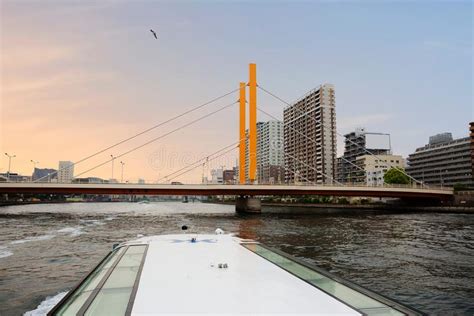 Tokyo Japan Cable Stayed Bridge Over The Sumida River Stock Image