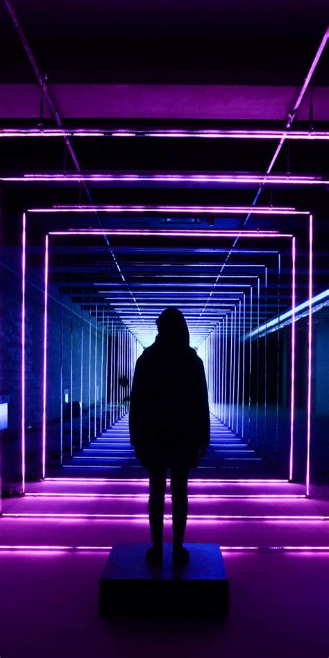 Download 1080x2160 Wallpaper Neon Lights Tunnel Silhouette Girl