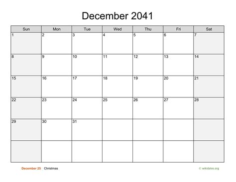 December 2041 Calendar With Weekend Shaded