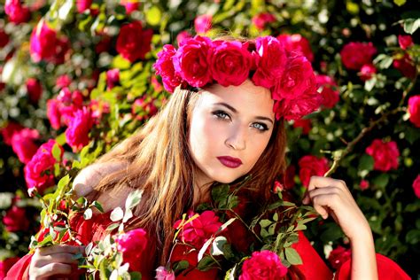 Free Images Girl Petal Spring Red Pink Flora Wreath Flowers Roses Beauty Floristry