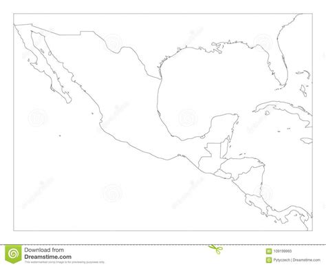 Blank Political Map Of Central America And Mexico Simple Thin Black