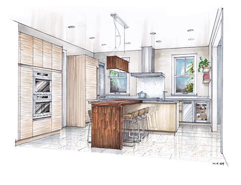 Luxury Development Kitchen Rendering Hand Drawn By Mick Ricereto