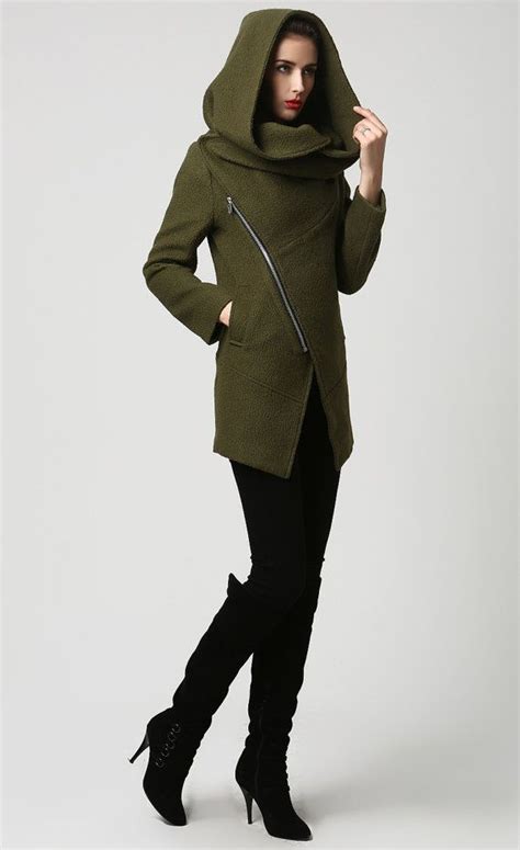 Moss Green Jacket Short Coat Wool Coat Womens Jackets Asymmetrical Coat