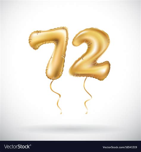 Golden Number 72 Seventy Two Metallic Balloon Vector Image