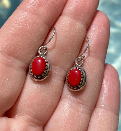Red Coral Sterling Silver Earrings Etsy Silver Earrings Etsy Sterling Silver Earrings