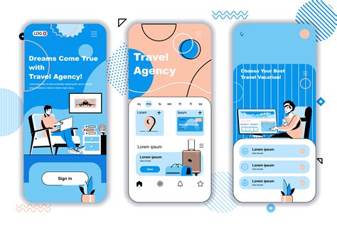 Travel Agency Concept Onboarding Screens For Mobile App Templates