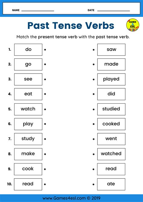 Past Tense Verbs Esl Worksheets Past Tense Worksheet English