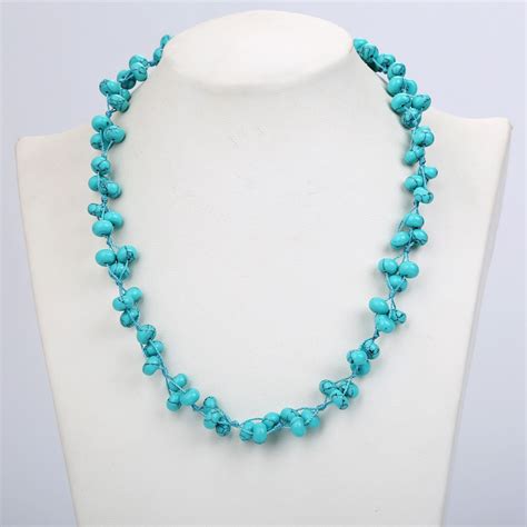 Blue Turquoise Crystal Necklace Natural Stone Beads Popular What Ladies
