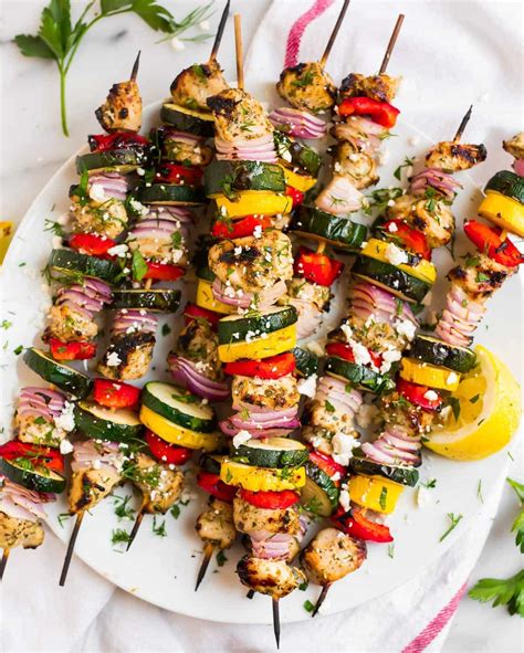 Serve these broiled lamb kabobs over a bed of couscous salad dipped in tzatziki sauce. Chicken Kabobs with Vegetables - WellPlated.com