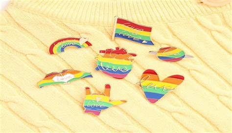 Enamel Rainbow Series Letter Pins Heart Colorful Bridge Love Brooches