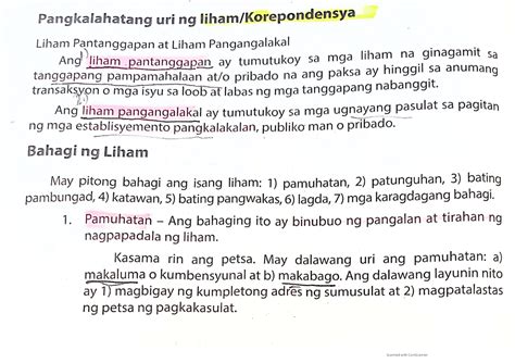 Bahagi Ng Liham Lecture Notes 1 13 Wika Kultura Sa Mapayapang