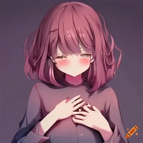Cute Anime Girl Blushing And Feeling Her Heart