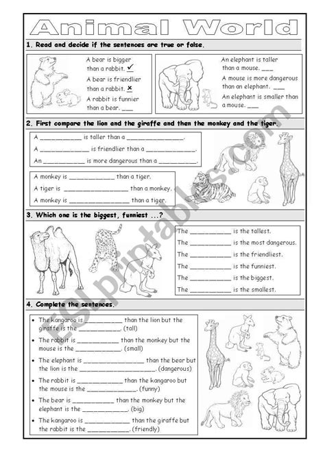 Animal World Comparatives And Superlatives Esl Worksheet By Cli1