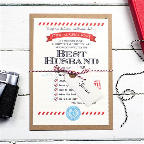 Gifts for best friends husband. personalised best husband certificate by eskimo kiss ...
