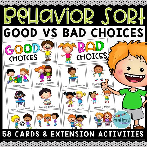 Good Vs Bad Behavior Behavior Card Sort Making Good Vs Bad Choices Made By Teachers