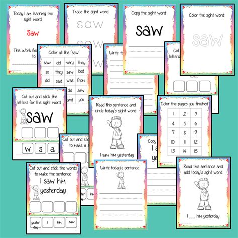 Sight Word ‘saw 15 Page Workbook Teaching Resources