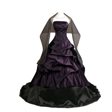 Kivary Deep Purple And Black A Line Gothic Prom Corset Wedding Dresses