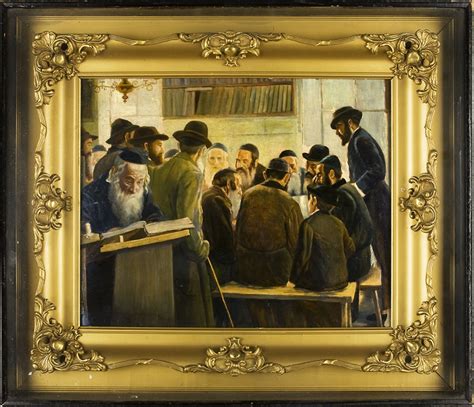 Chassidic Rabbi At Study Oil On Board Original Gilt Frame Within