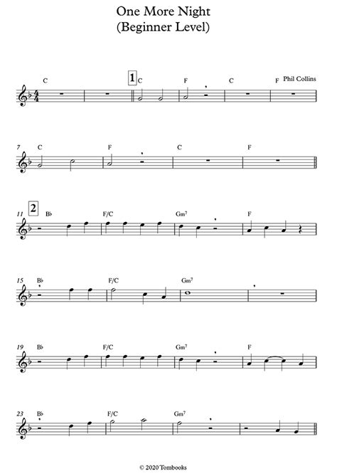 Looking for something more challenging? Saxophone Sheet Music One More Night (Beginner Level, Tenor Sax) (Collins Phil)