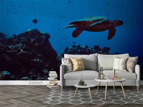 3d Underwater World Sea Turtle Wallpaper Wall Murals Removable