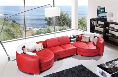 Modern Red Leather Sectional Sofa With Chaise Modern Living Room